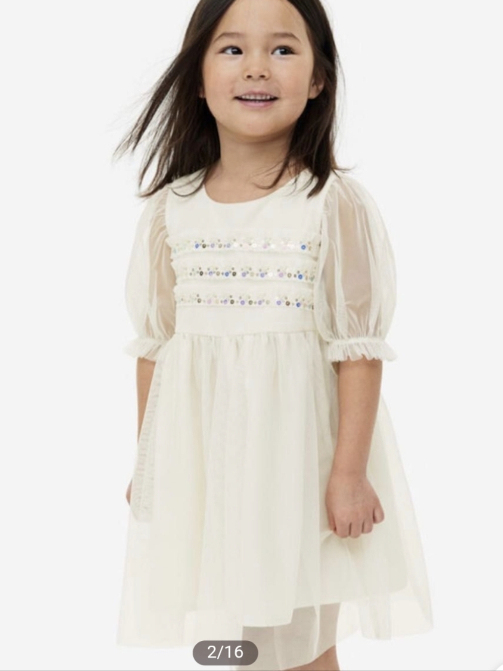 H&M Girls Formal White Sequin Lace Tulle Party Occasion Dress Size 8–9Y